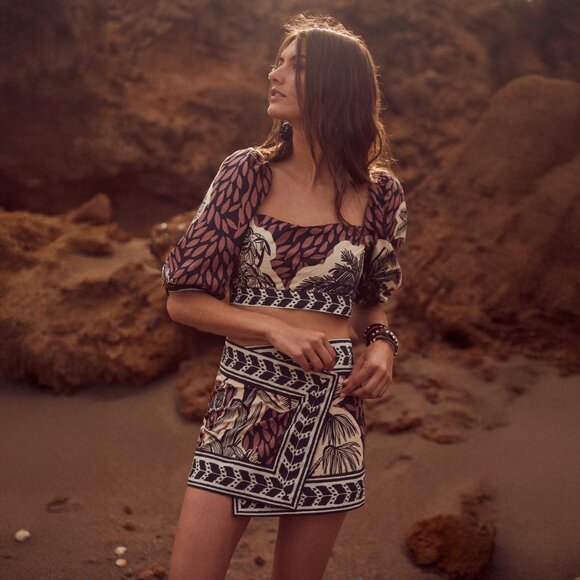 Johanna Ortiz Paraiso Natural Tropical Print Crop Top Burnt Size 6 NEW NWT - Picture 3 of 12